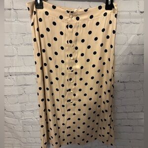Free People NWT Cream button Midi Skirt with Black Polka Dots